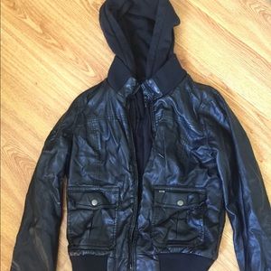Obey leather jacket with hoodie